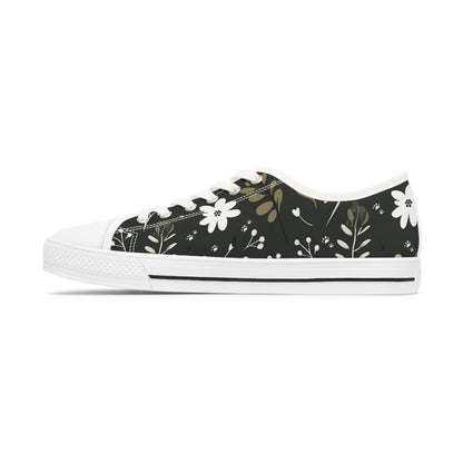 Women's Low-Top Trainers featuring Green Boho Flower & Paw Print Design - Hobbster