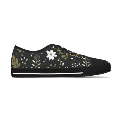 Women's Low-Top Trainers featuring Green Boho Flower & Paw Print Design - Hobbster