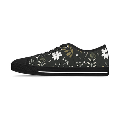 Women's Low-Top Trainers featuring Green Boho Flower & Paw Print Design - Hobbster