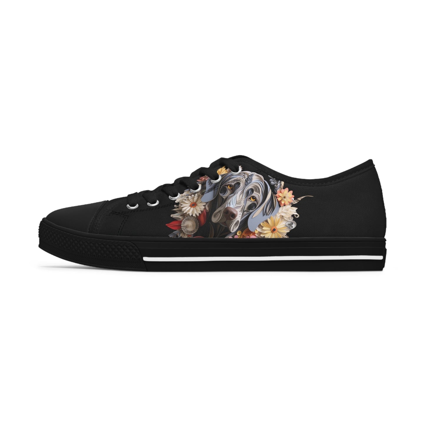 Women's Low-Top Trainers featuring Weimaraner Paper Quilling Effect Design - Hobbster