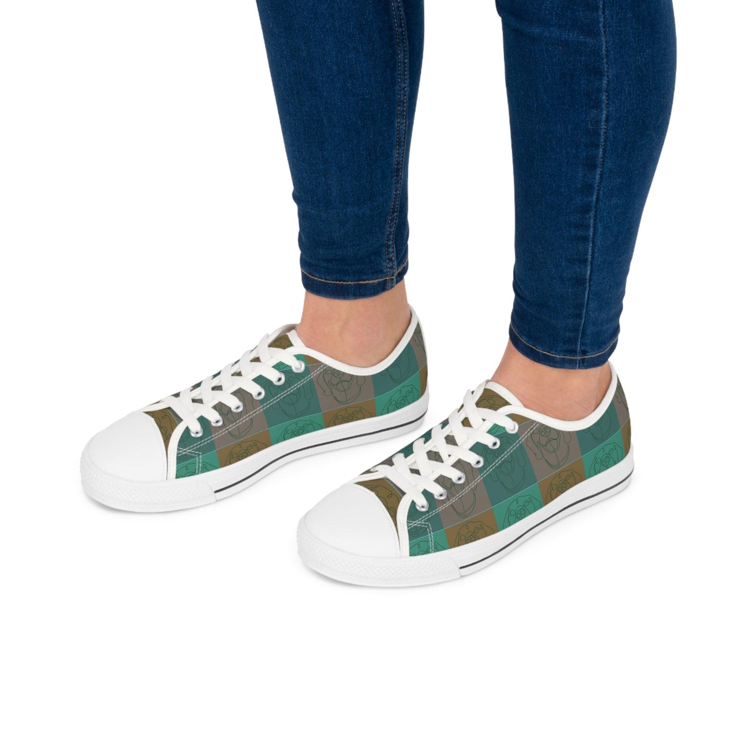 Women's Low Top Trainers in Green with Rhodesian Ridgeback Tile Effect Design - Hobbster